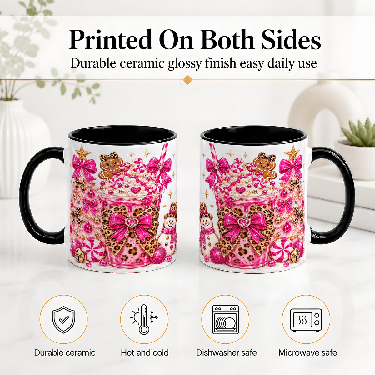 #pl[11oz|Black] Pink Christmas Treat Accent Mug, Ceramic Mug