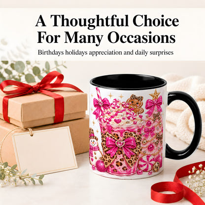 #pl[11oz|Black] Pink Christmas Treat Accent Mug, Ceramic Mug