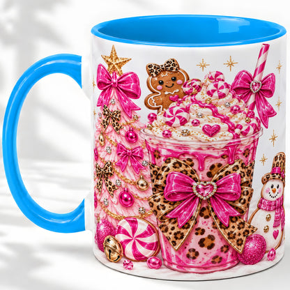 #pl[11oz|Blue] Pink Christmas Treat Accent Mug, Ceramic Mug