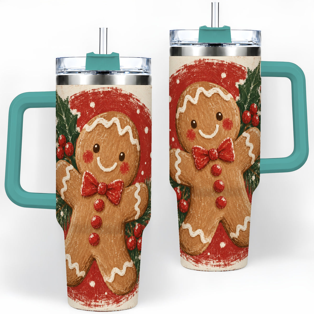 #pl[40oz|Green] Gingerbread Man Christmas 40oz Tumbler, Holiday Artwork Drinkware