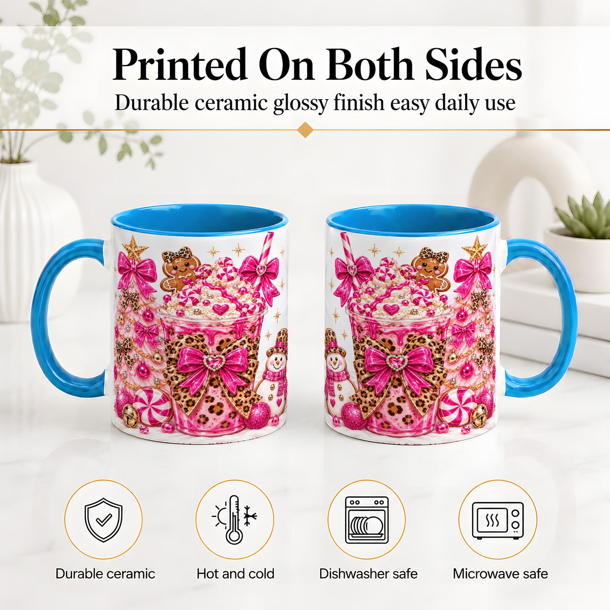 #pl[11oz|Blue] Pink Christmas Treat Accent Mug, Ceramic Mug