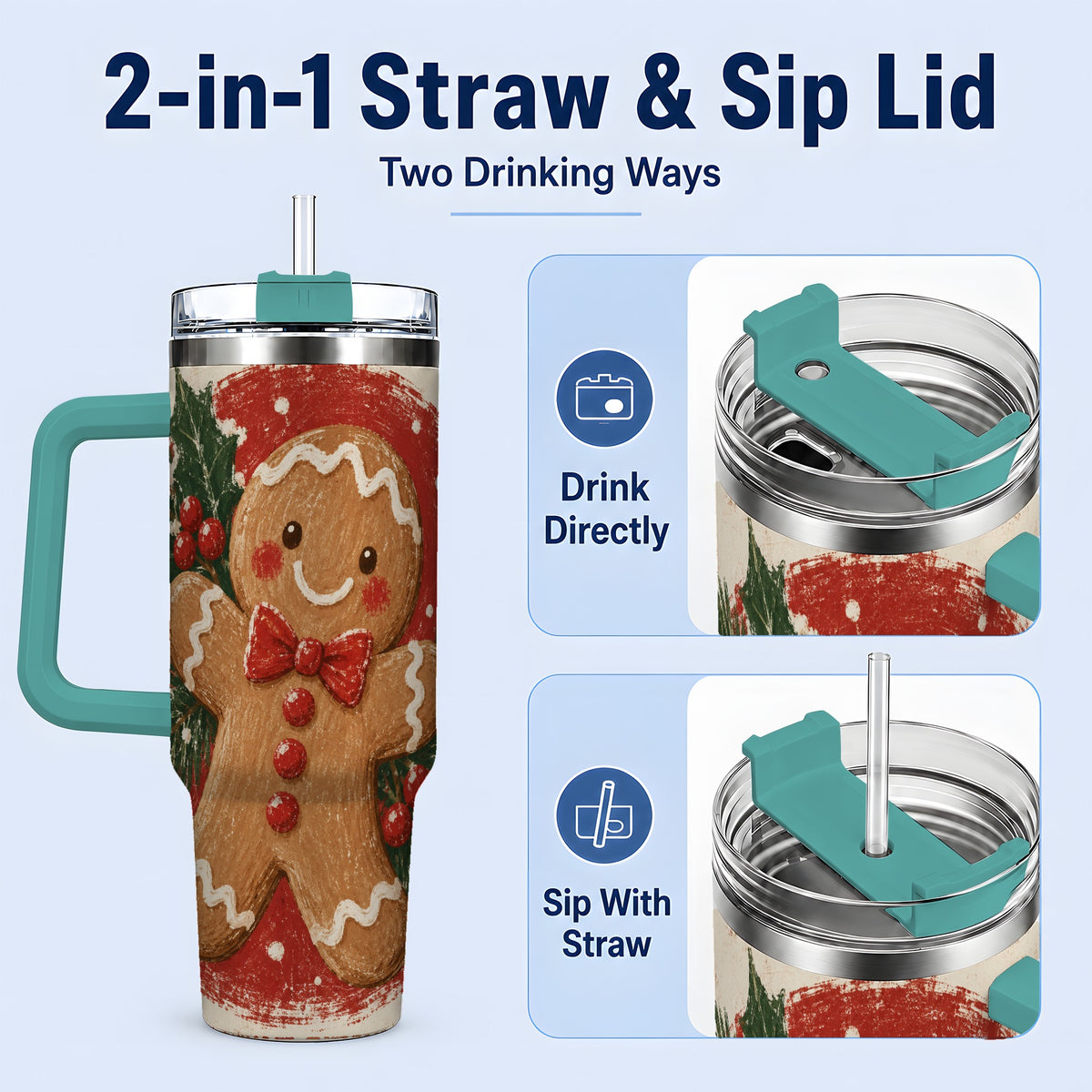 #pl[40oz|Green] Gingerbread Man Christmas 40oz Tumbler, Holiday Artwork Drinkware