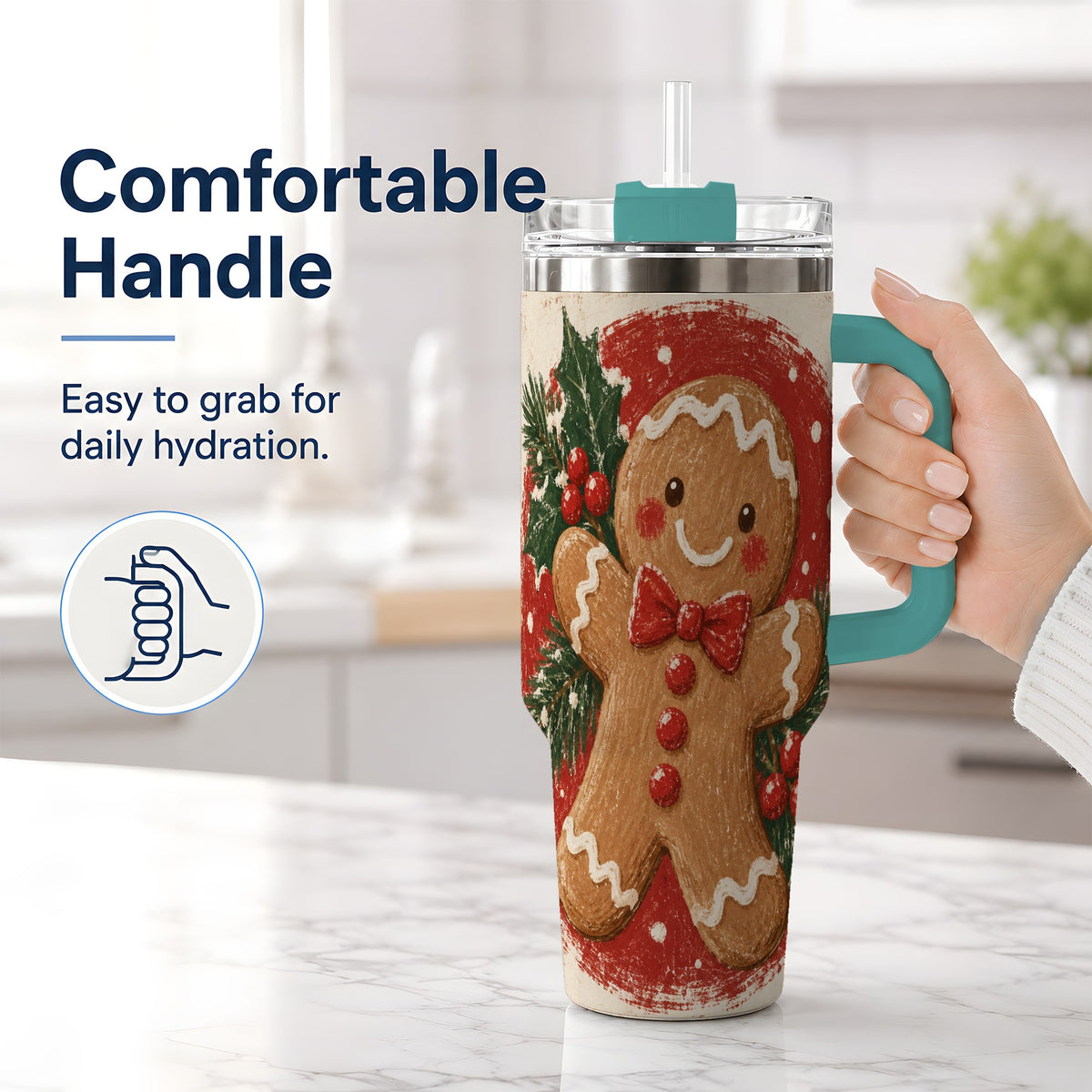 #pl[40oz|Green] Gingerbread Man Christmas 40oz Tumbler, Holiday Artwork Drinkware