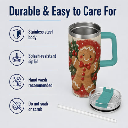 #pl[40oz|Green] Gingerbread Man Christmas 40oz Tumbler, Holiday Artwork Drinkware