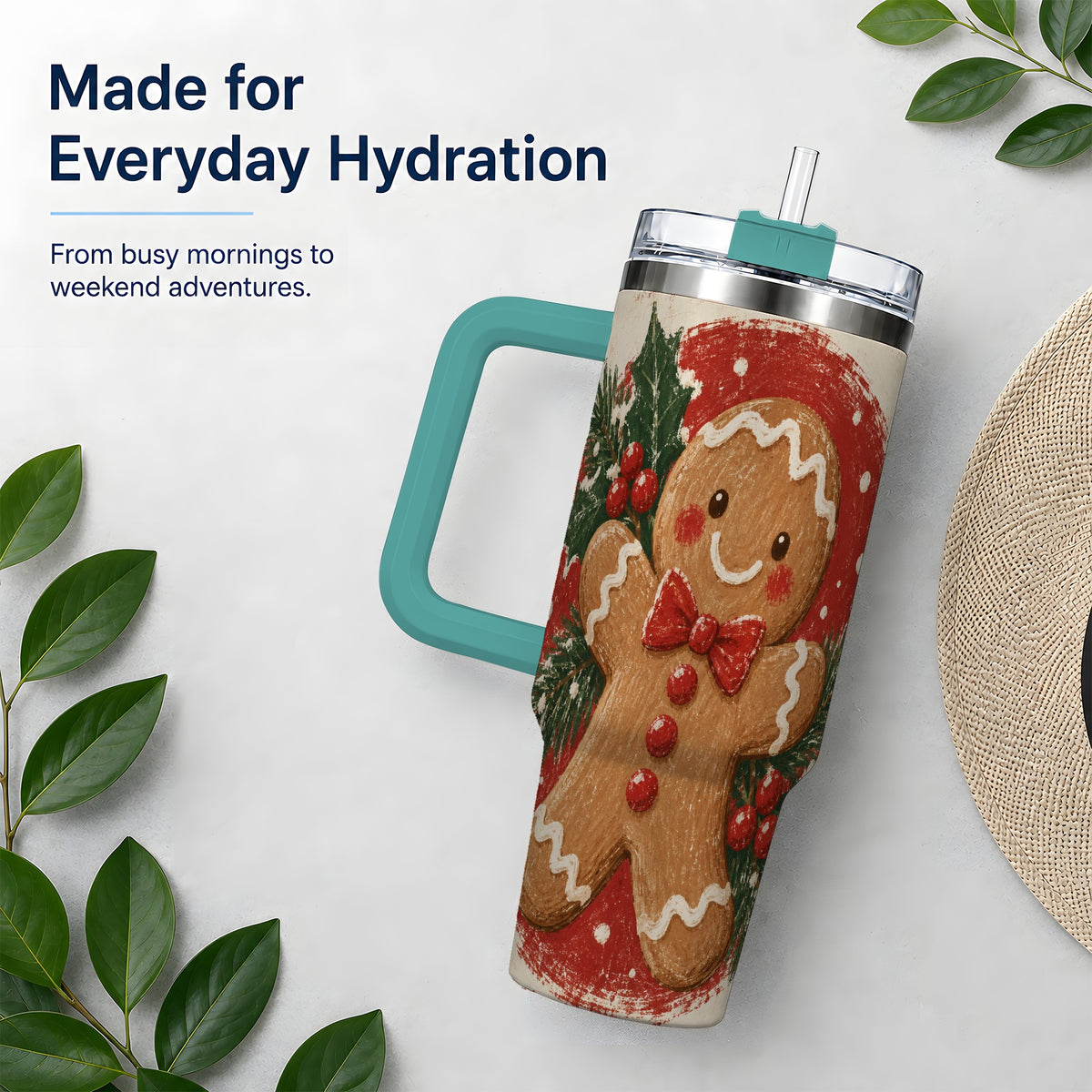 #pl[40oz|Green] Gingerbread Man Christmas 40oz Tumbler, Holiday Artwork Drinkware