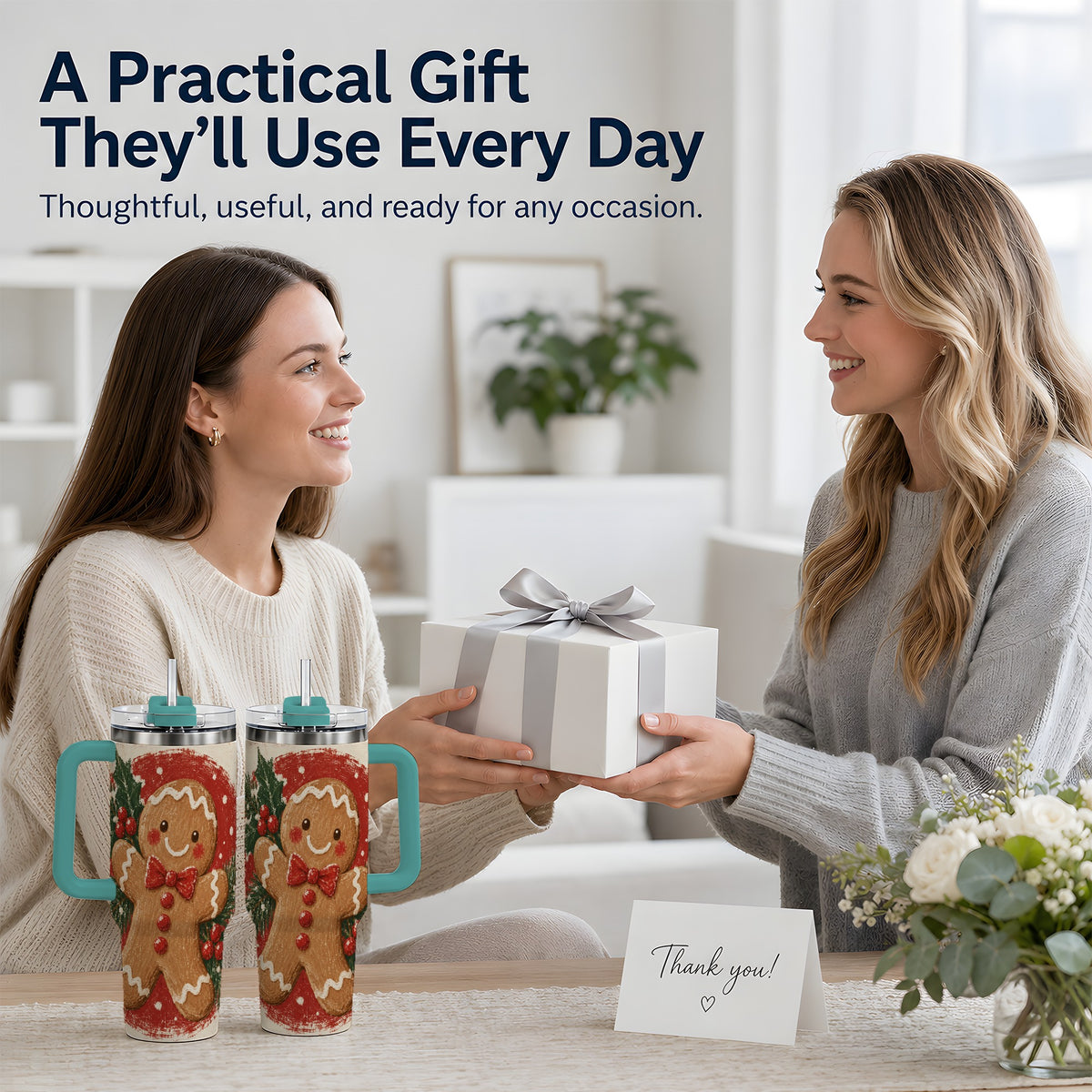 #pl[40oz|Green] Gingerbread Man Christmas 40oz Tumbler, Holiday Artwork Drinkware