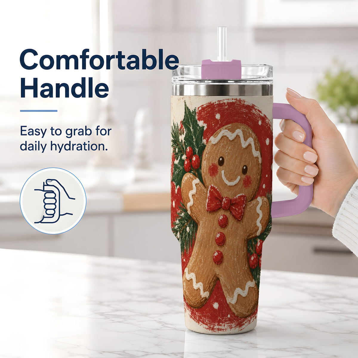 #pl[40oz|Pink] Gingerbread Man Christmas 40oz Tumbler, Holiday Artwork Drinkware