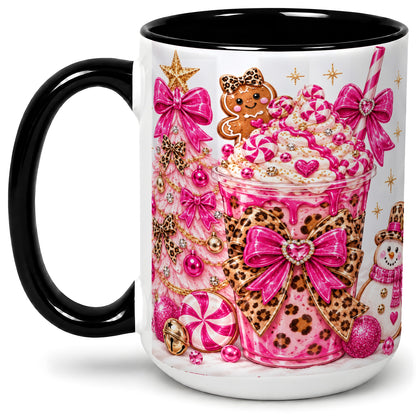 #pl[15oz|Black] Pink Christmas Treat Accent Mug, Ceramic Mug