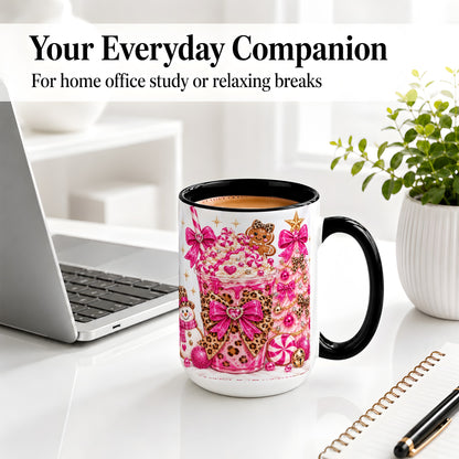 #pl[15oz|Black] Pink Christmas Treat Accent Mug, Ceramic Mug