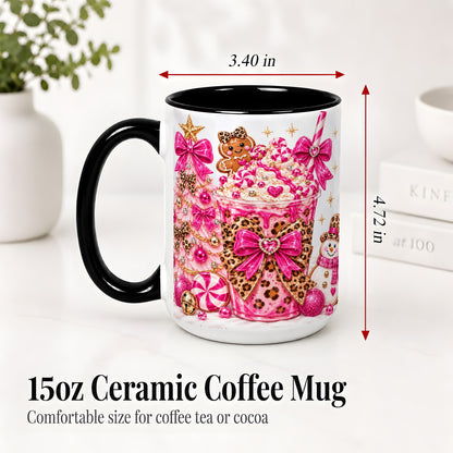 #pl[15oz|Black] Pink Christmas Treat Accent Mug, Ceramic Mug