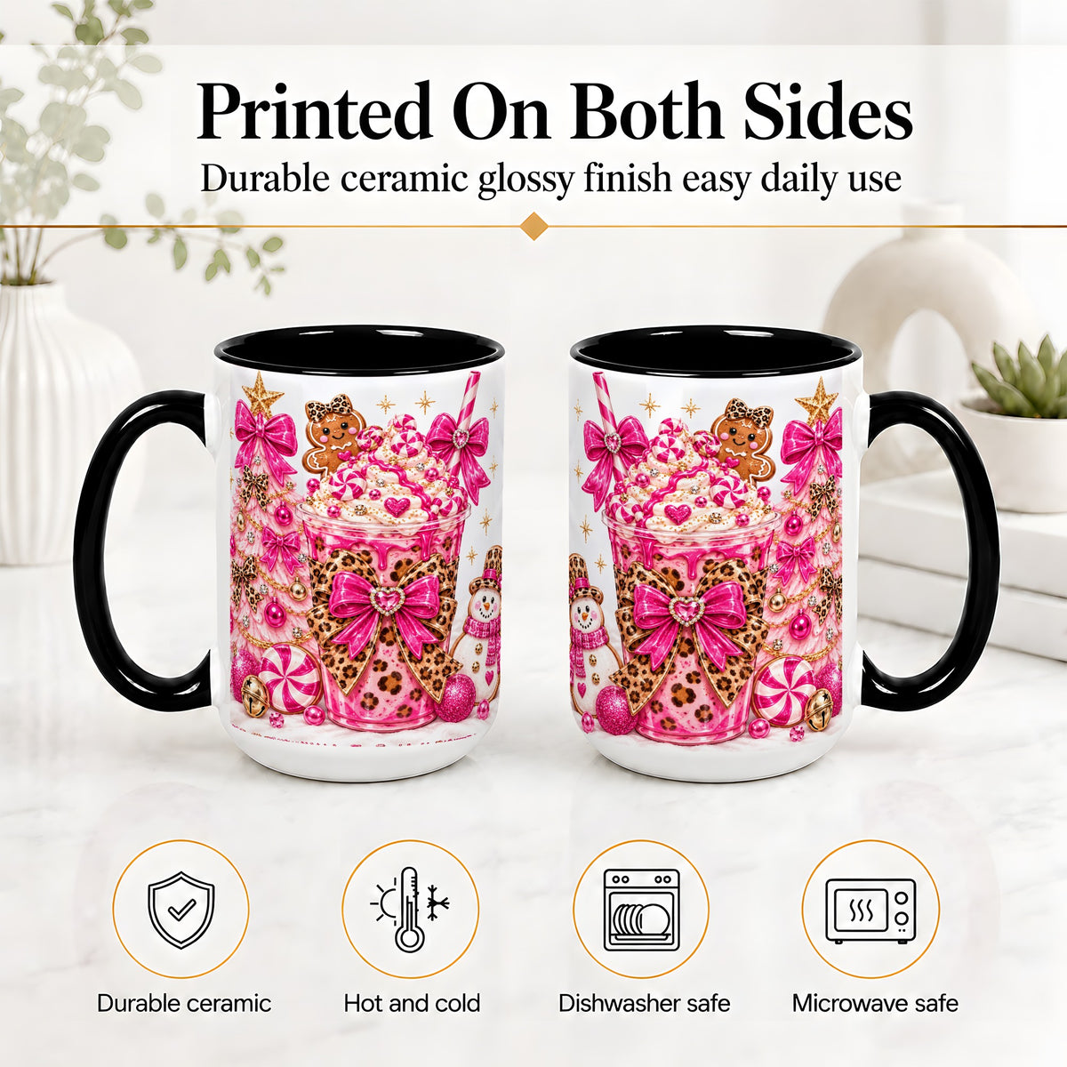 #pl[15oz|Black] Pink Christmas Treat Accent Mug, Ceramic Mug