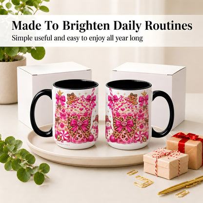 #pl[15oz|Black] Pink Christmas Treat Accent Mug, Ceramic Mug