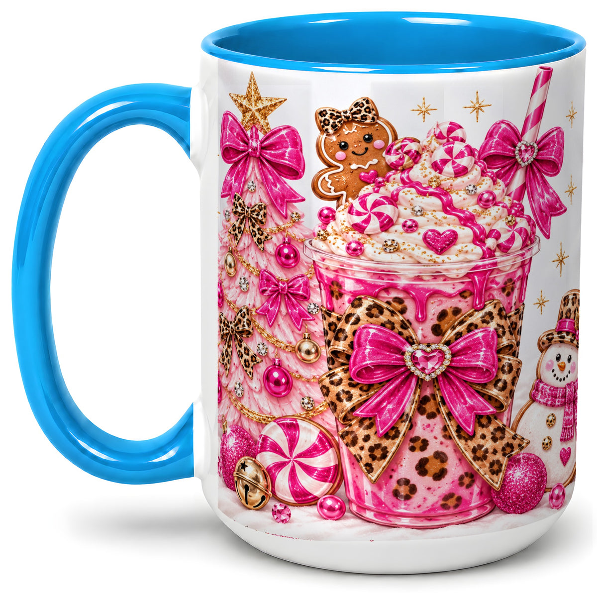 #pl[15oz|Blue] Pink Christmas Treat Accent Mug, Ceramic Mug