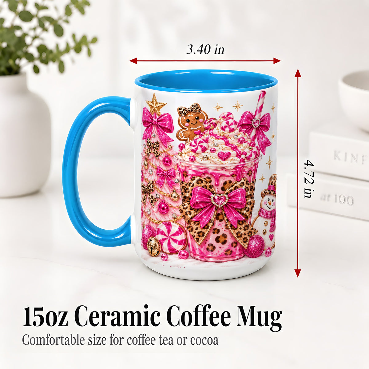 #pl[15oz|Blue] Pink Christmas Treat Accent Mug, Ceramic Mug