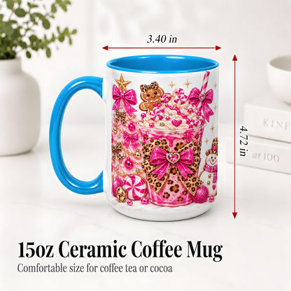 #pl[15oz|Blue] Pink Christmas Treat Accent Mug, Ceramic Mug
