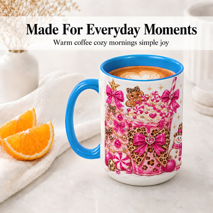 #pl[15oz|Blue] Pink Christmas Treat Accent Mug, Ceramic Mug