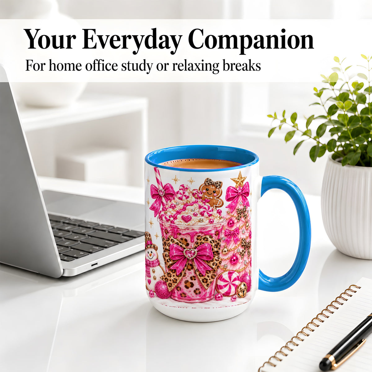 #pl[15oz|Blue] Pink Christmas Treat Accent Mug, Ceramic Mug