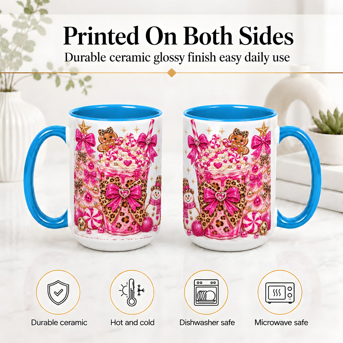 #pl[15oz|Blue] Pink Christmas Treat Accent Mug, Ceramic Mug