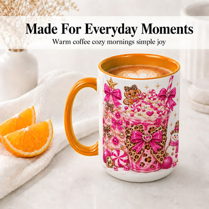 #pl[15oz|Orange] Pink Christmas Treat Accent Mug, Ceramic Mug