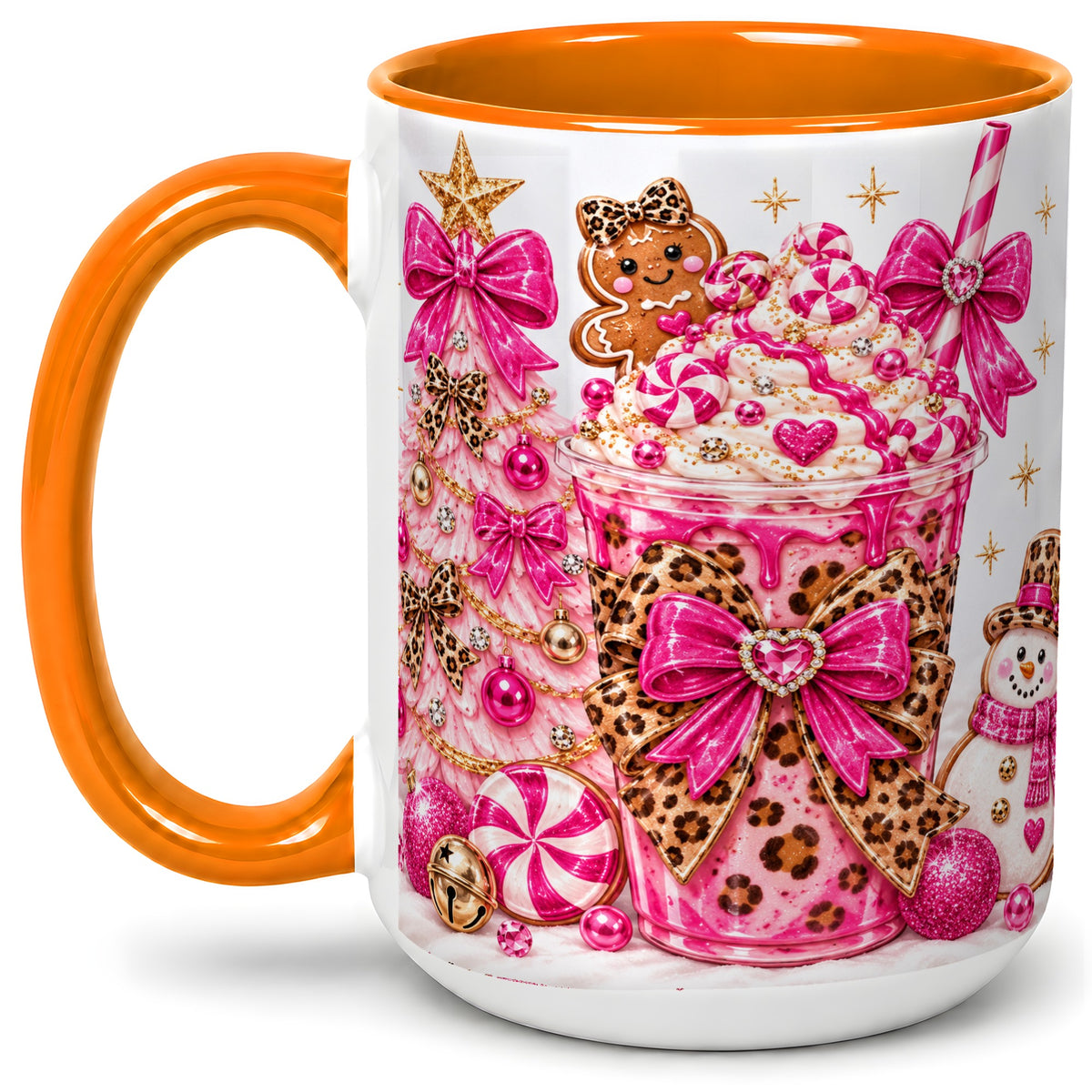 #pl[15oz|Orange] Pink Christmas Treat Accent Mug, Ceramic Mug