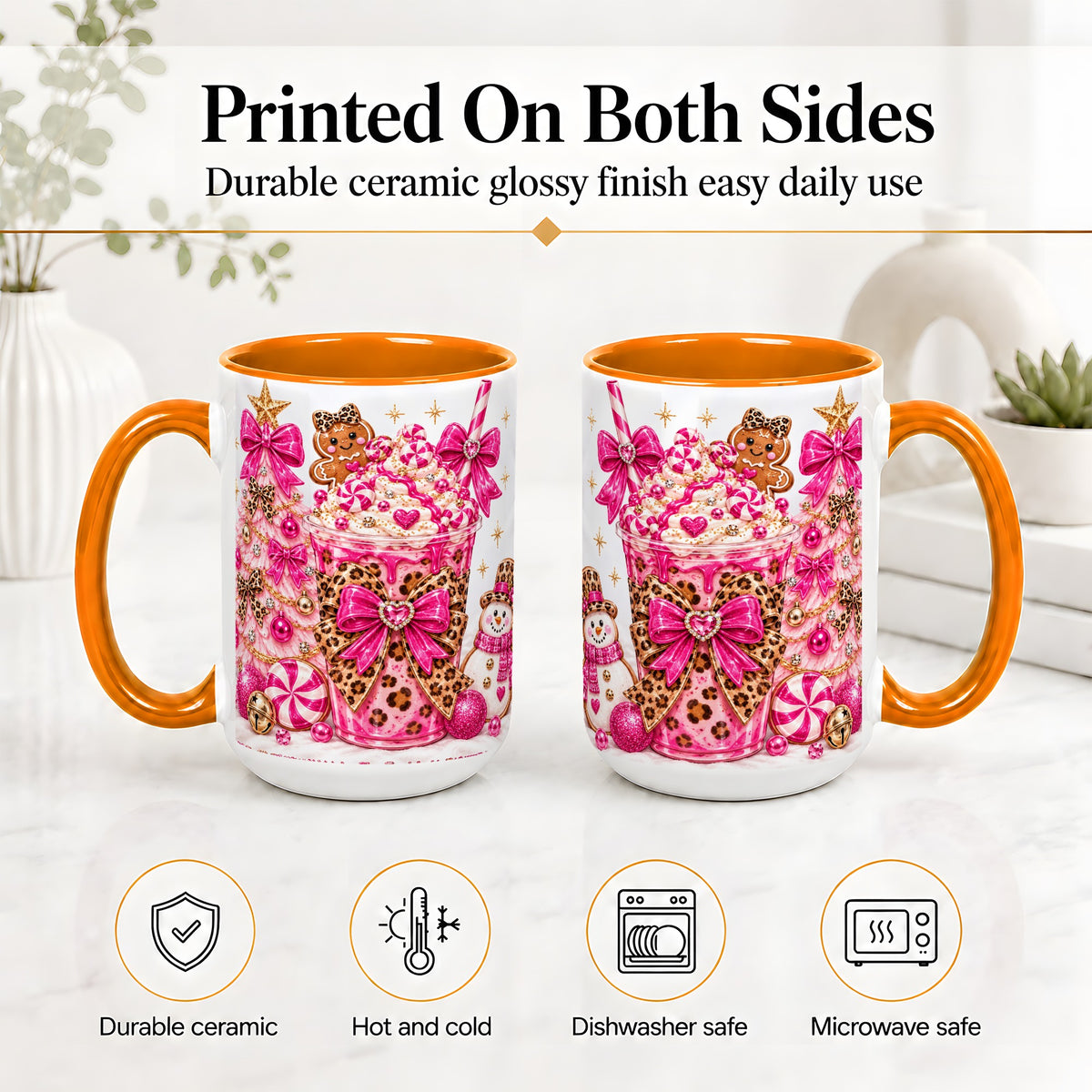 #pl[15oz|Orange] Pink Christmas Treat Accent Mug, Ceramic Mug