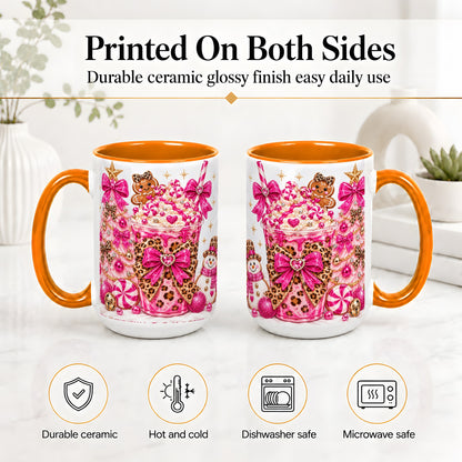 #pl[15oz|Orange] Pink Christmas Treat Accent Mug, Ceramic Mug