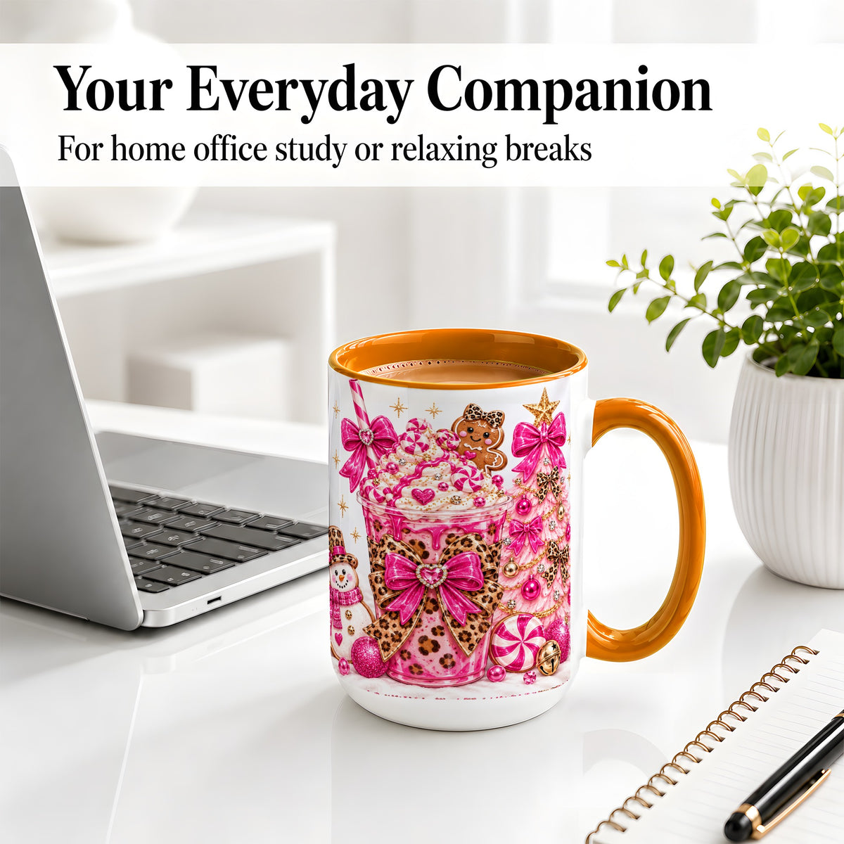 #pl[15oz|Orange] Pink Christmas Treat Accent Mug, Ceramic Mug