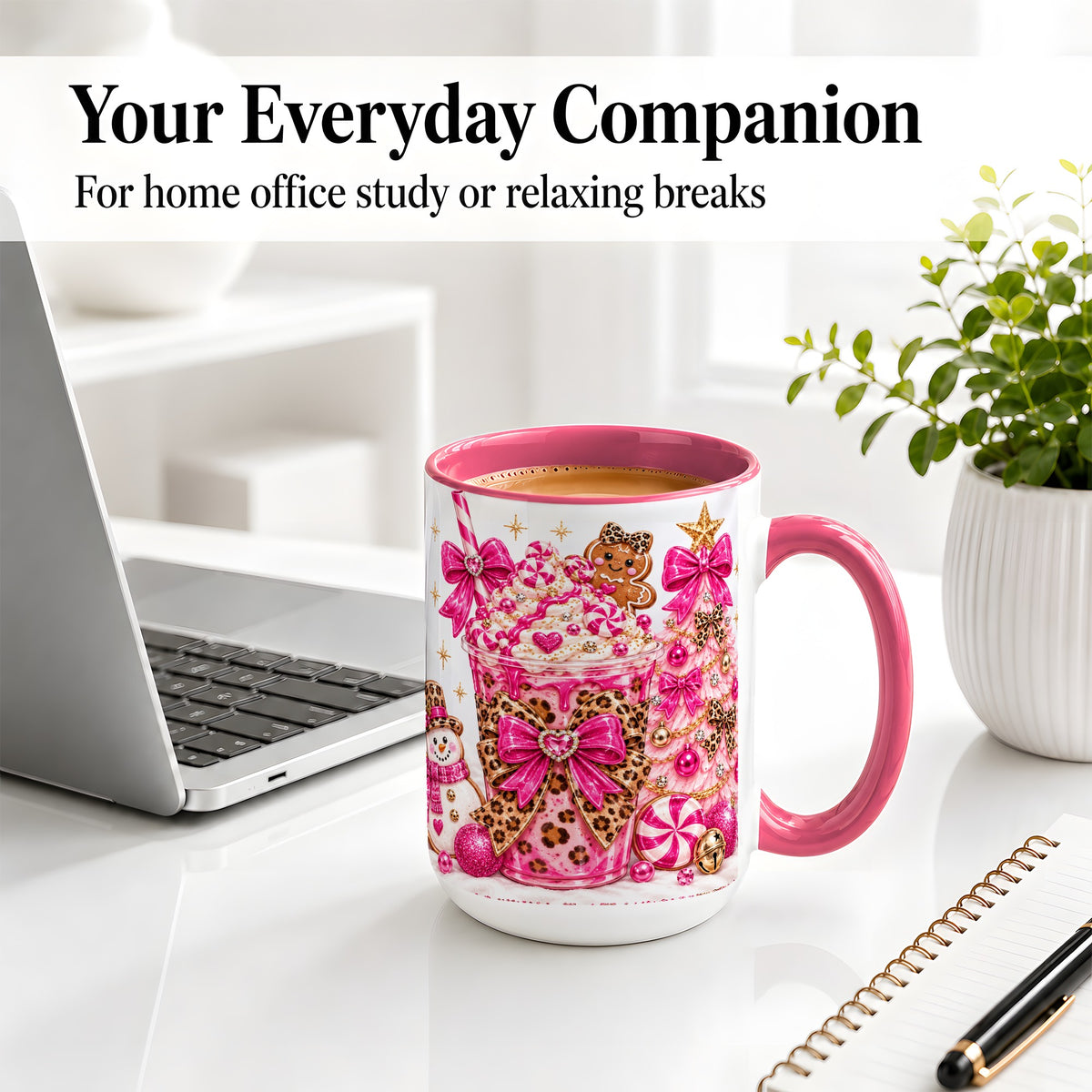 #pl[15oz|Pink] Pink Christmas Treat Accent Mug, Ceramic Mug
