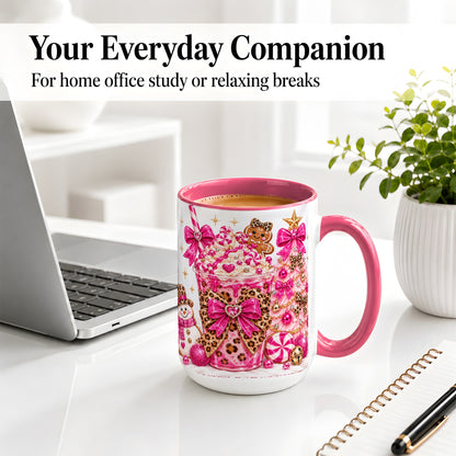 #pl[15oz|Pink] Pink Christmas Treat Accent Mug, Ceramic Mug