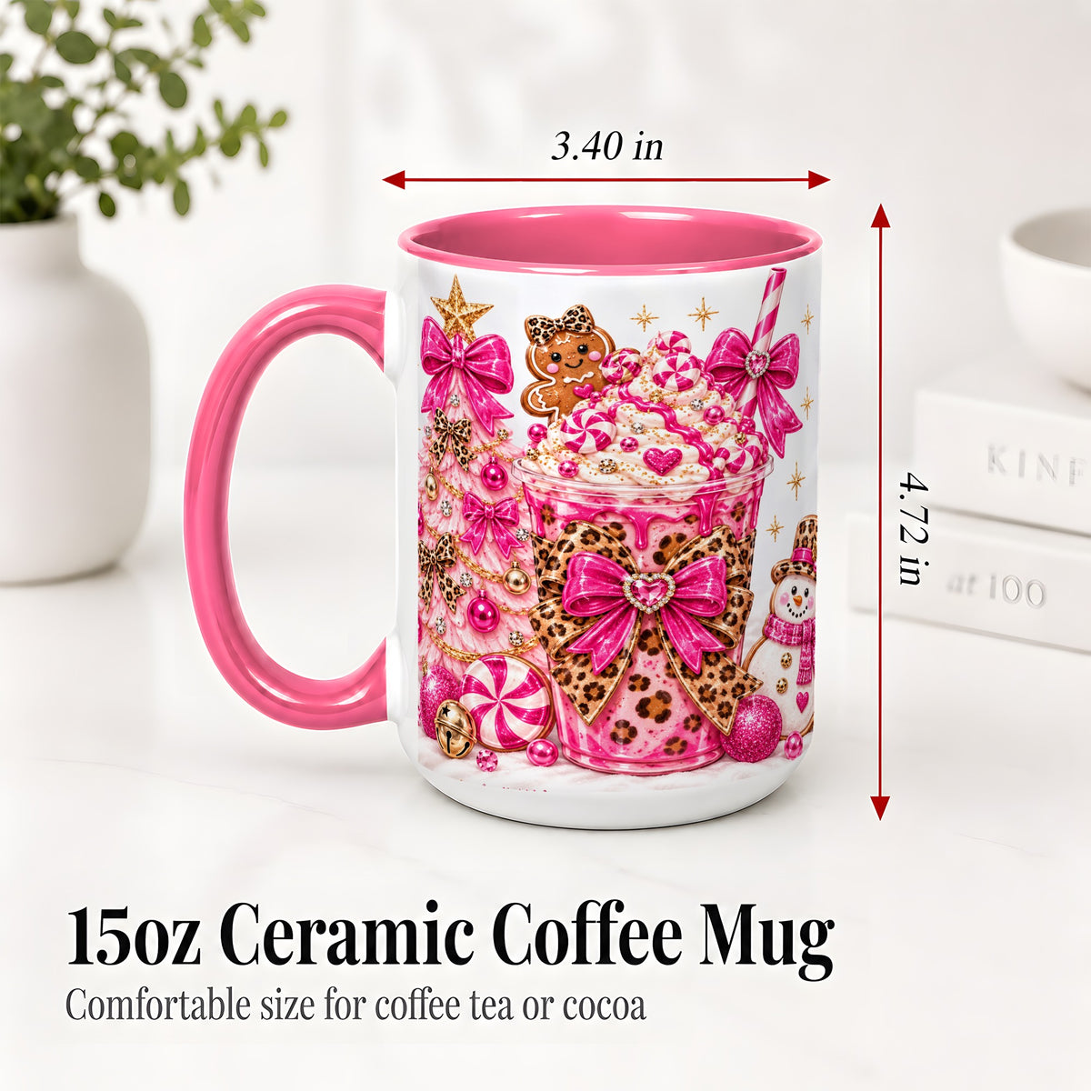 #pl[15oz|Pink] Pink Christmas Treat Accent Mug, Ceramic Mug
