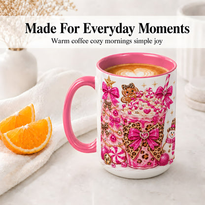 #pl[15oz|Pink] Pink Christmas Treat Accent Mug, Ceramic Mug
