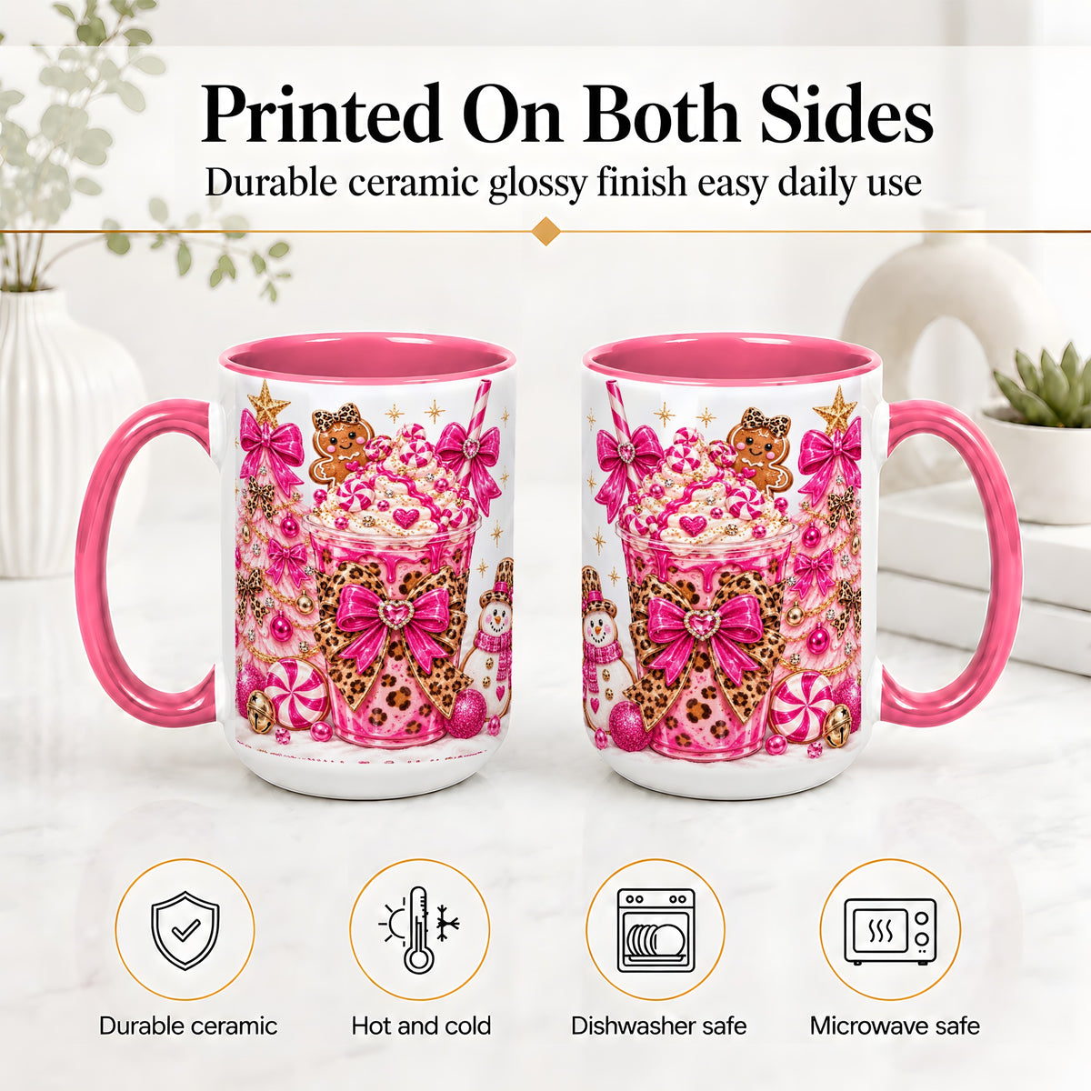 #pl[15oz|Pink] Pink Christmas Treat Accent Mug, Ceramic Mug