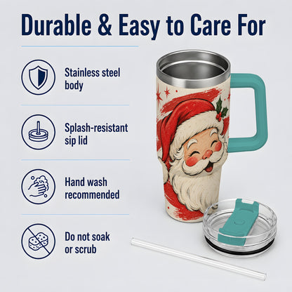 #pl[40oz|Green] Retro Santa Claus 40oz Tumbler, Christmas Artwork Drinkware