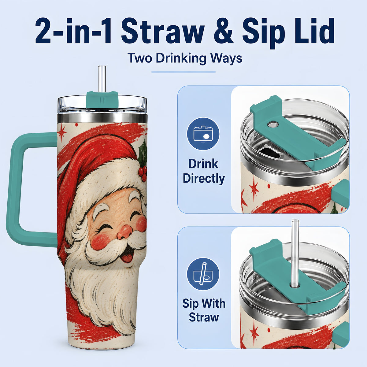 #pl[40oz|Green] Retro Santa Claus 40oz Tumbler, Christmas Artwork Drinkware