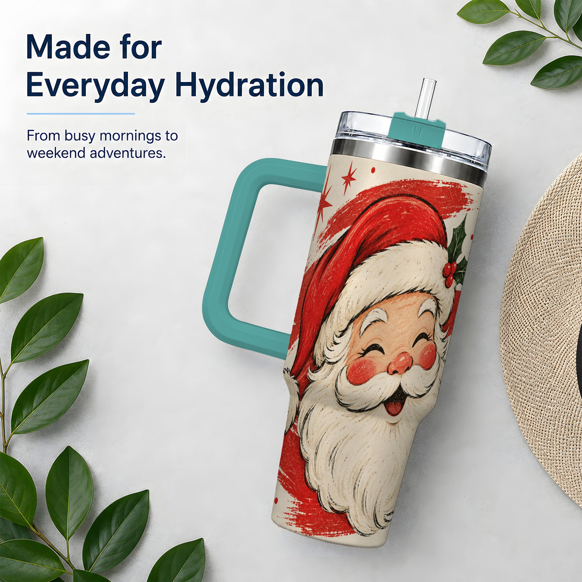 #pl[40oz|Green] Retro Santa Claus 40oz Tumbler, Christmas Artwork Drinkware