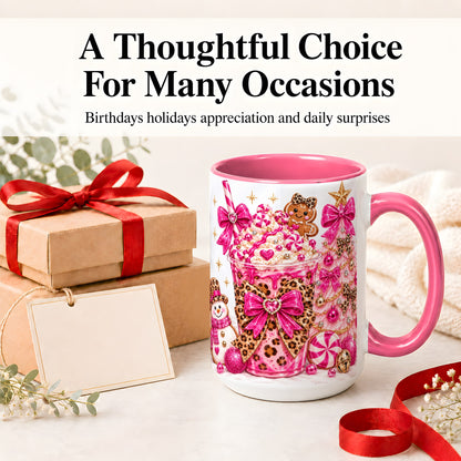 #pl[15oz|Pink] Pink Christmas Treat Accent Mug, Ceramic Mug