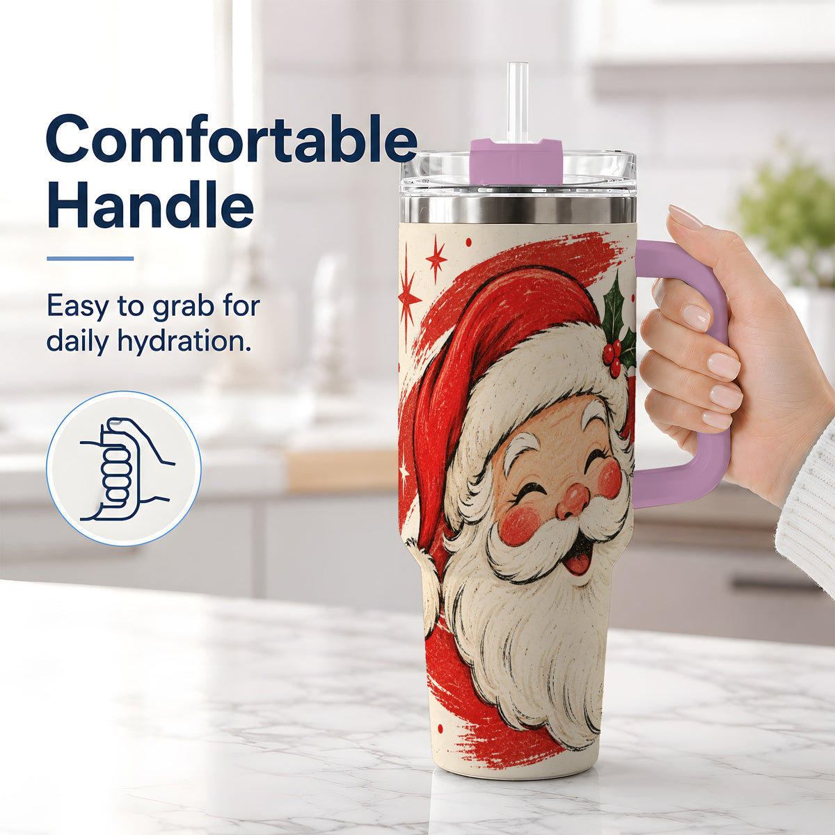#pl[40oz|Pink] Retro Santa Claus 40oz Tumbler, Christmas Artwork Drinkware