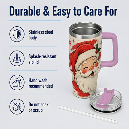 #pl[40oz|Pink] Retro Santa Claus 40oz Tumbler, Christmas Artwork Drinkware