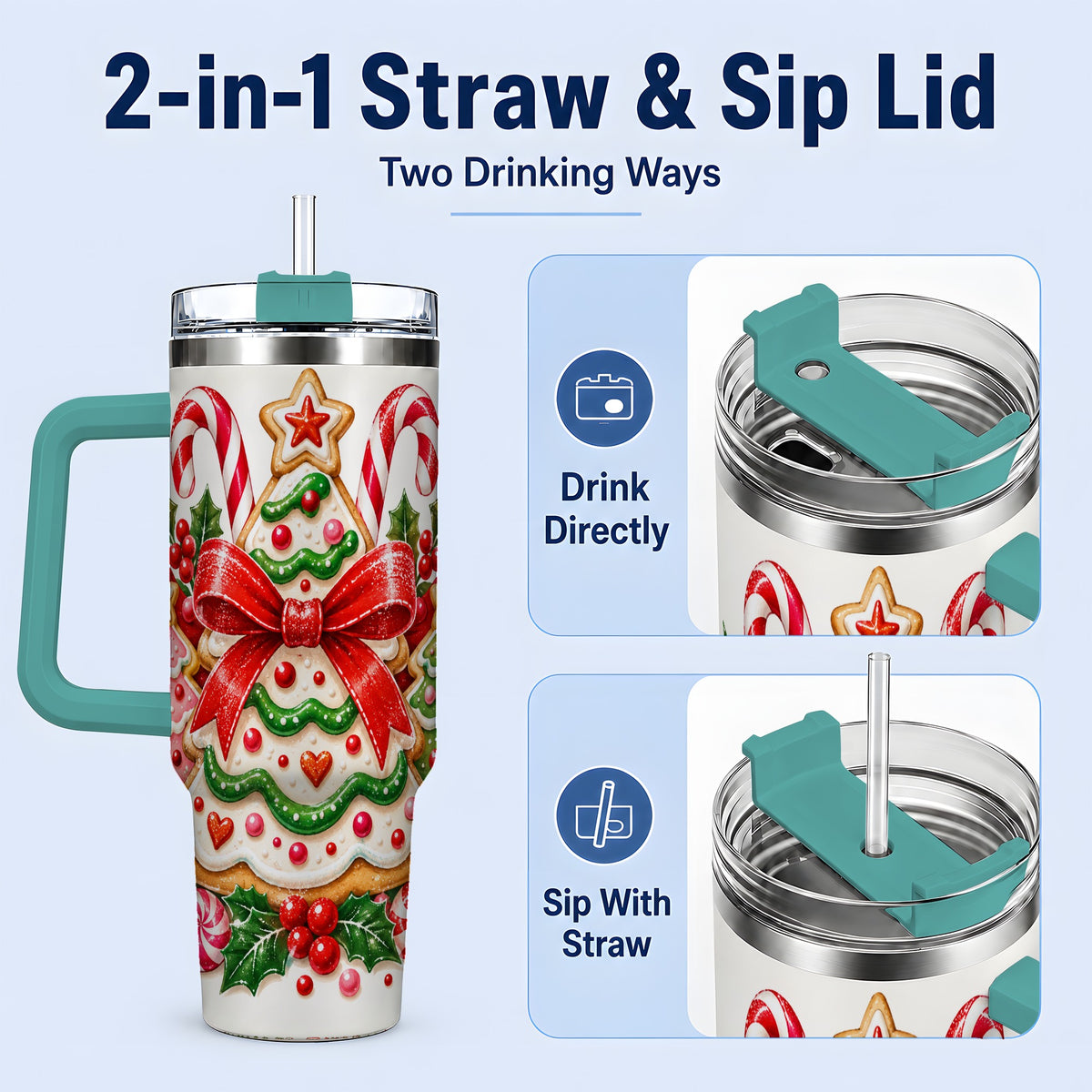 #pl[40oz|Green] Christmas Cookie Tree 40oz Tumbler, Candy Holiday Artwork Drinkware