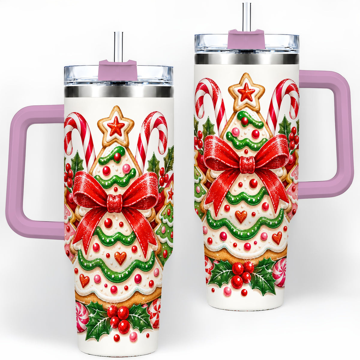 #pl[40oz|Pink] Christmas Cookie Tree 40oz Tumbler, Candy Holiday Artwork Drinkware