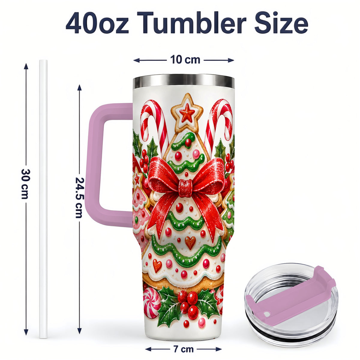 #pl[40oz|Pink] Christmas Cookie Tree 40oz Tumbler, Candy Holiday Artwork Drinkware