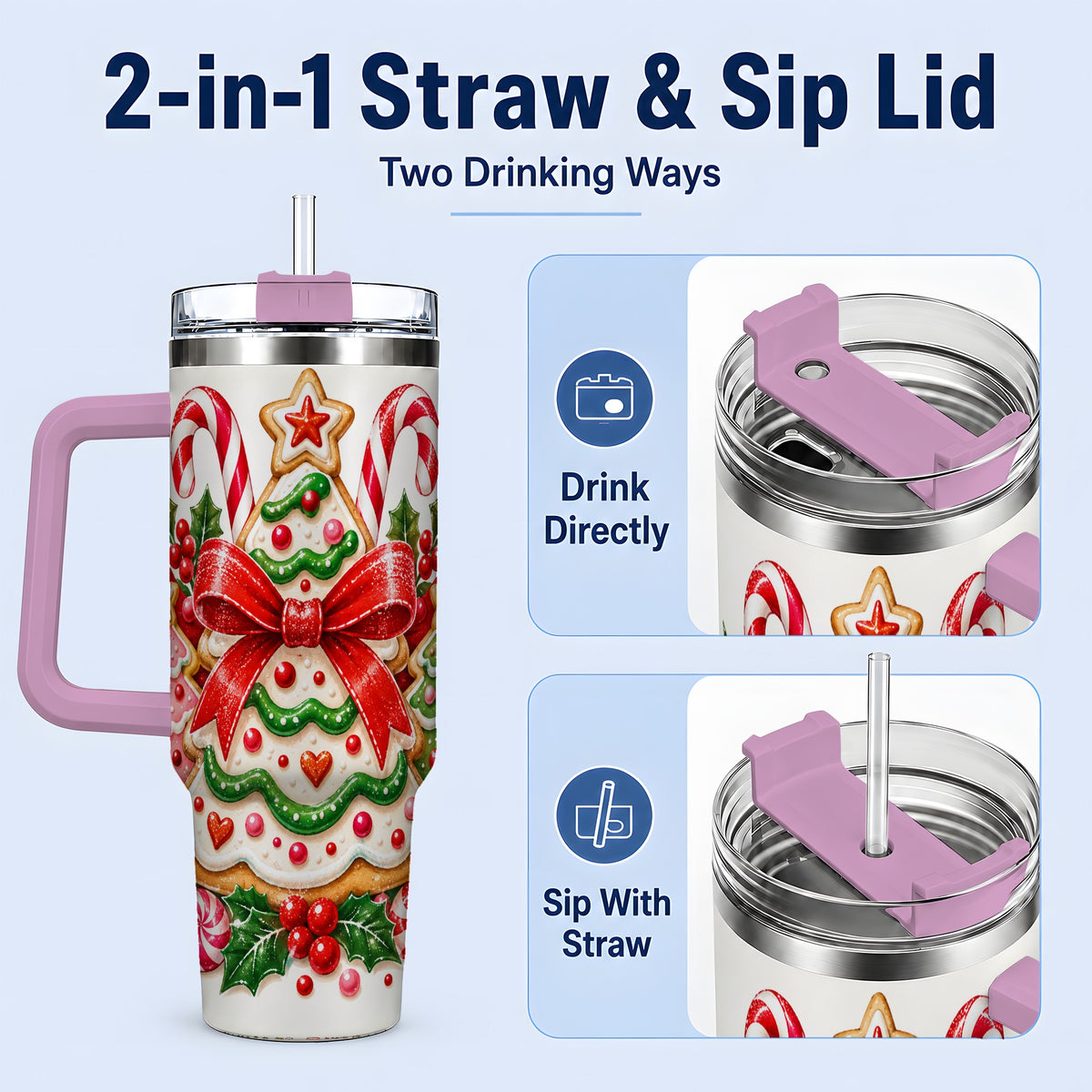 #pl[40oz|Pink] Christmas Cookie Tree 40oz Tumbler, Candy Holiday Artwork Drinkware