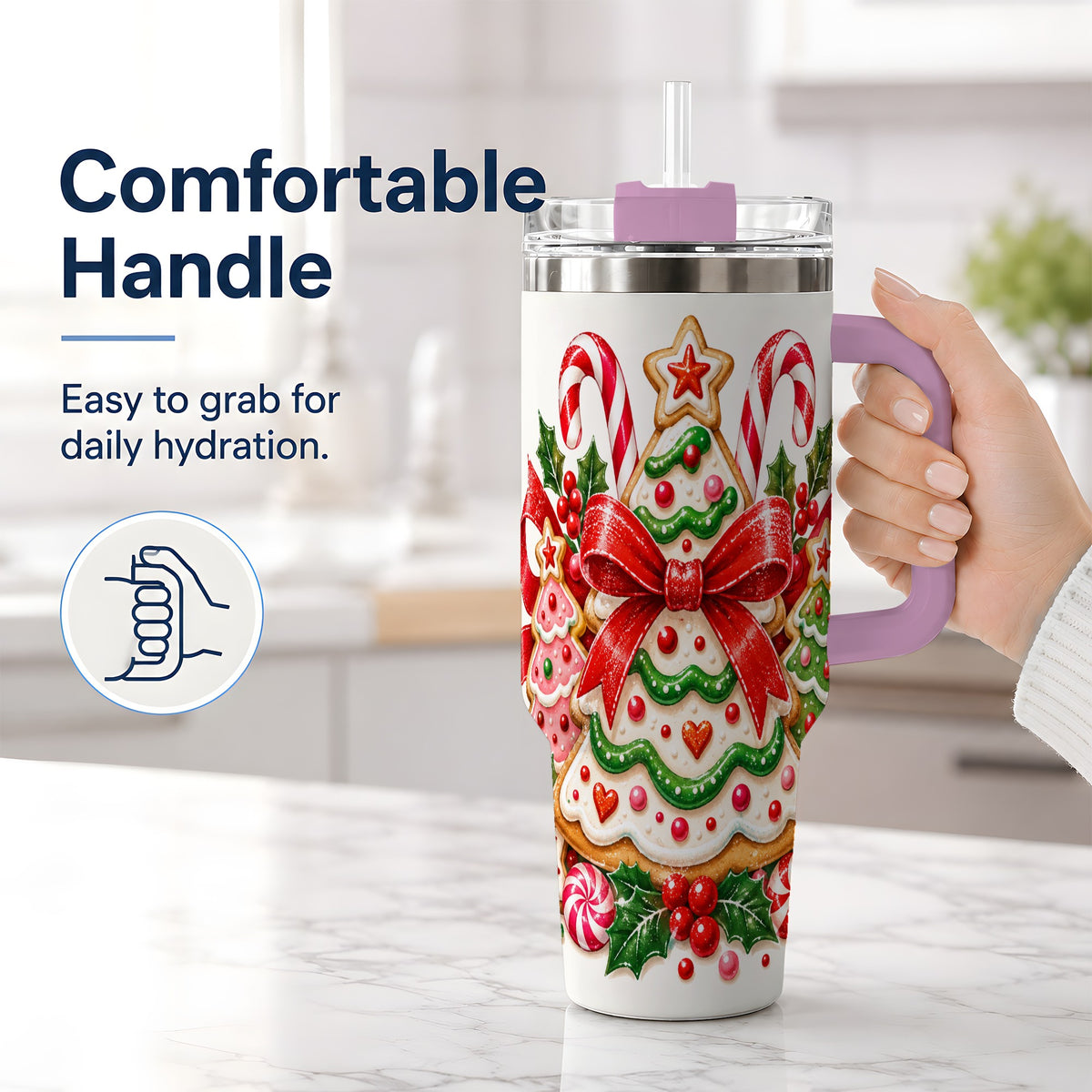 #pl[40oz|Pink] Christmas Cookie Tree 40oz Tumbler, Candy Holiday Artwork Drinkware
