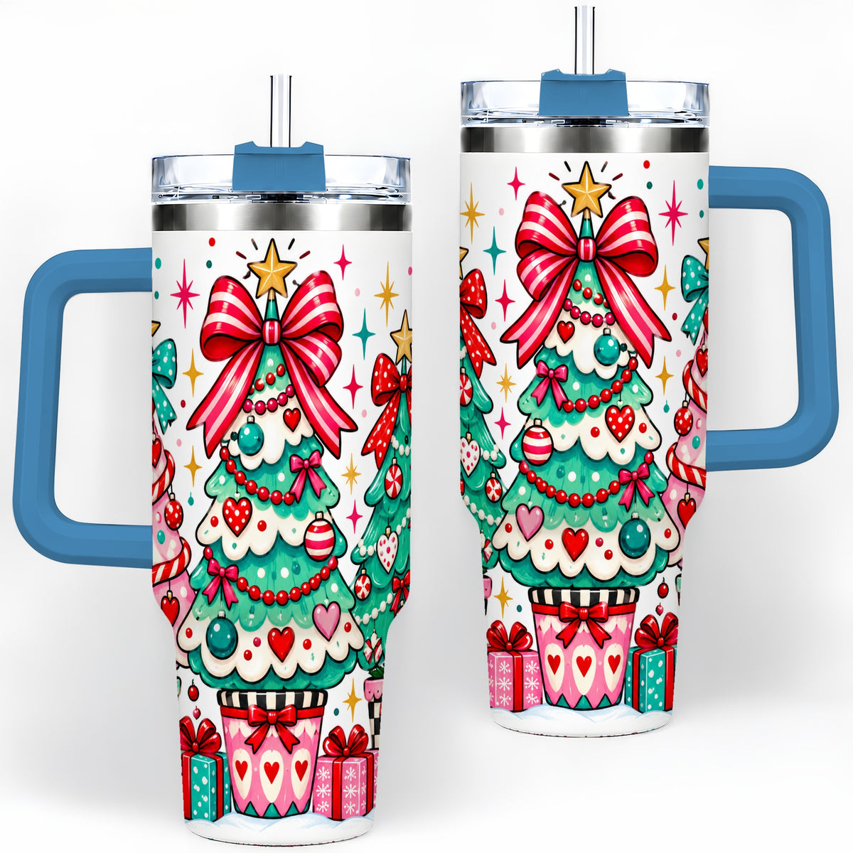 #pl[40oz|Blue] Colorful Christmas Trees 40oz Tumbler, Festive Artwork Drinkware