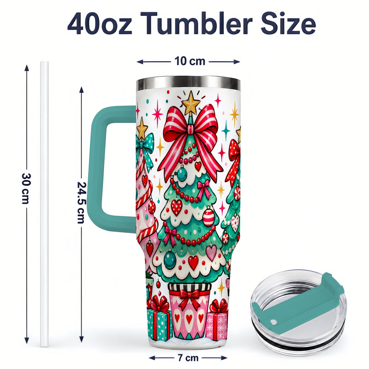 #pl[40oz|Green] Colorful Christmas Trees 40oz Tumbler, Festive Artwork Drinkware