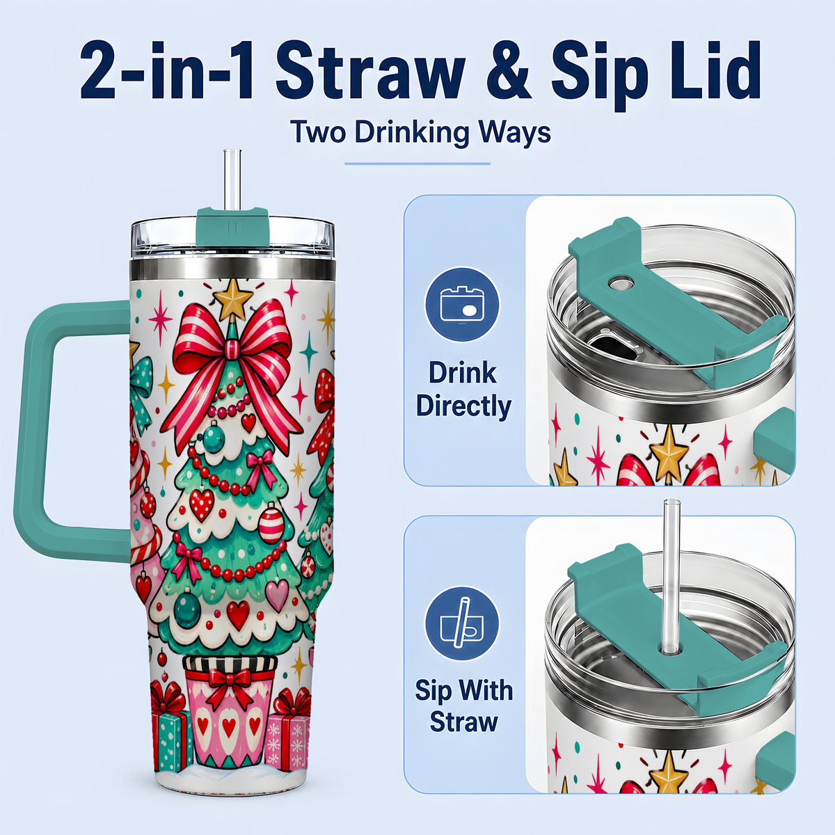 #pl[40oz|Green] Colorful Christmas Trees 40oz Tumbler, Festive Artwork Drinkware