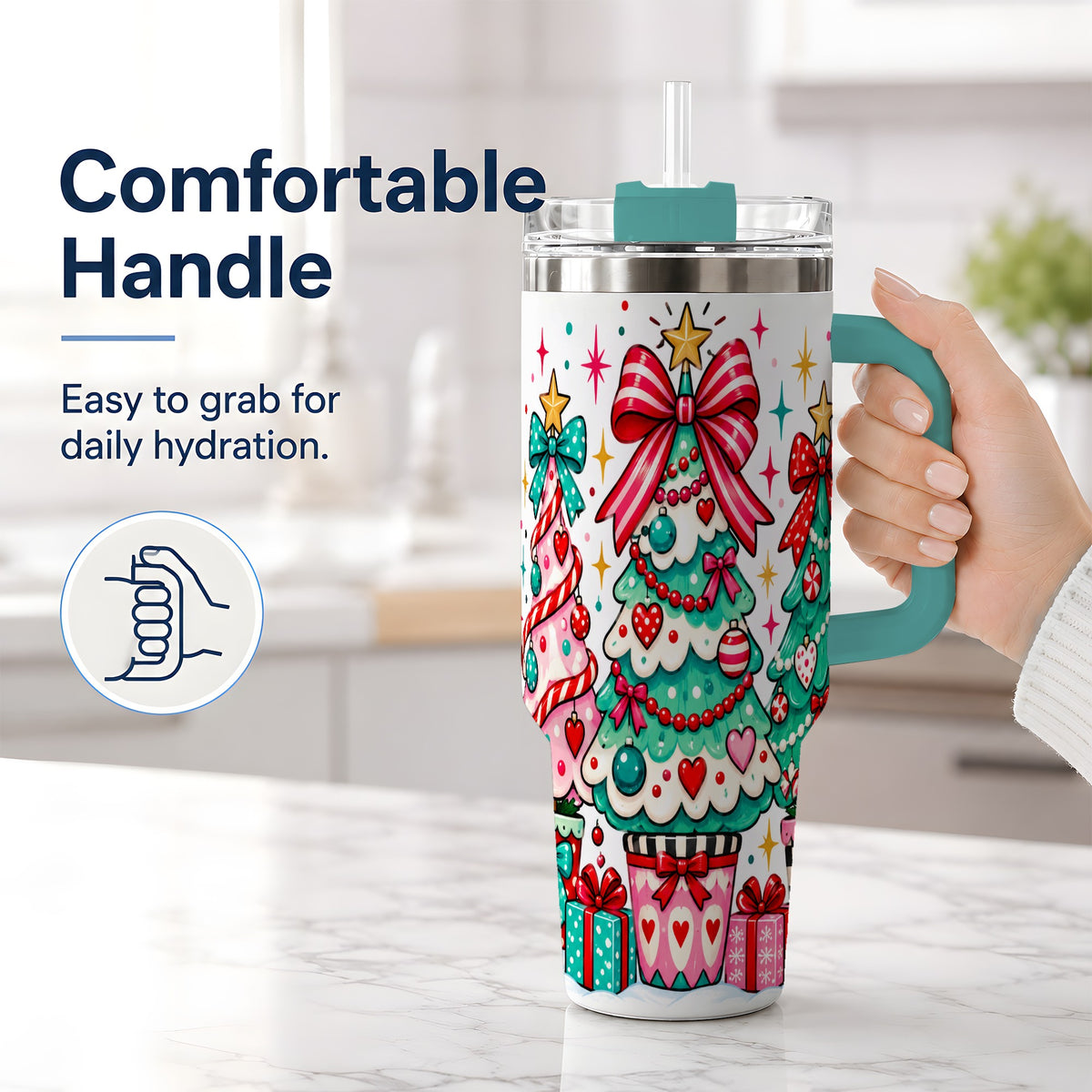 #pl[40oz|Green] Colorful Christmas Trees 40oz Tumbler, Festive Artwork Drinkware