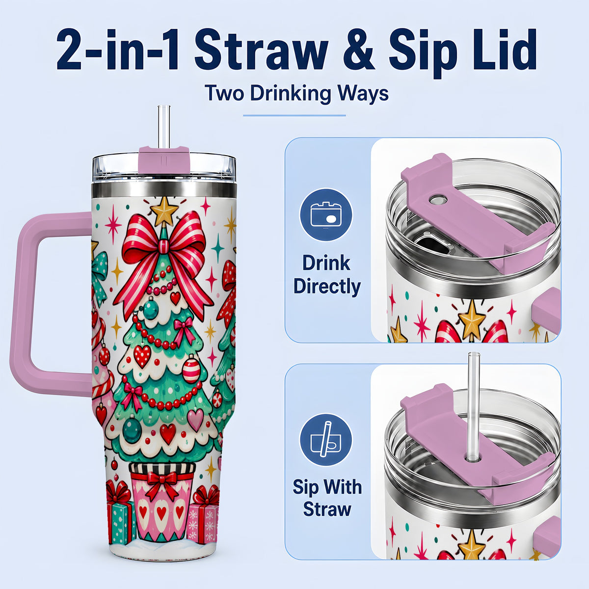 #pl[40oz|Pink] Colorful Christmas Trees 40oz Tumbler, Festive Artwork Drinkware
