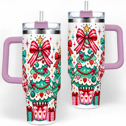#pl[40oz|Pink] Colorful Christmas Trees 40oz Tumbler, Festive Artwork Drinkware