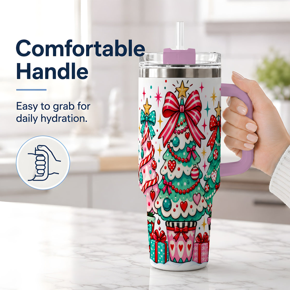#pl[40oz|Pink] Colorful Christmas Trees 40oz Tumbler, Festive Artwork Drinkware